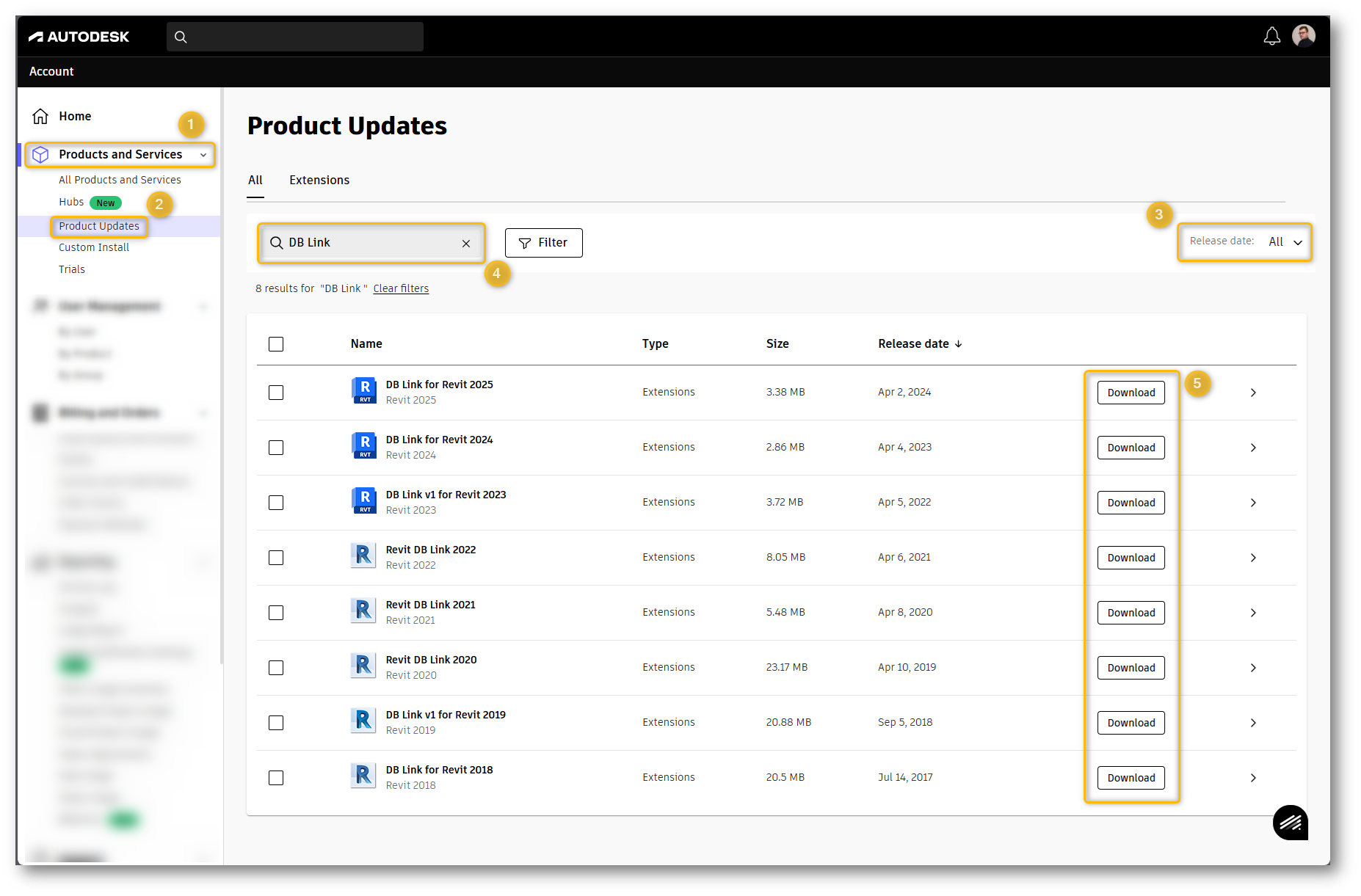 在 Autodesk Application Store 或“管理 Autodesk”站点中找不到 Revit DB Link 扩展。