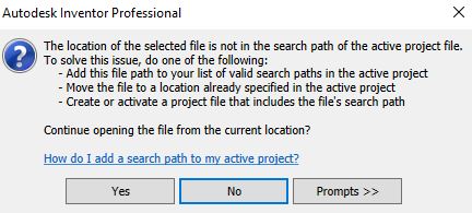 "The location of the selected file is not in the search path of the ...