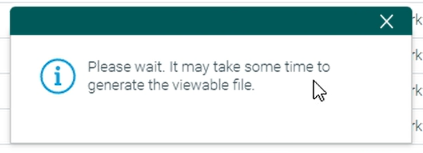 “请稍候，生成可查看文件可能需要一些时间。” Upchain 中的消息