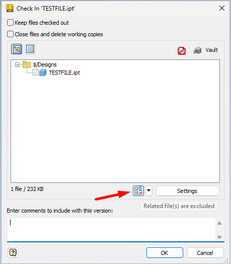 Inventor freeze when "Related Files" option used in check in dialog