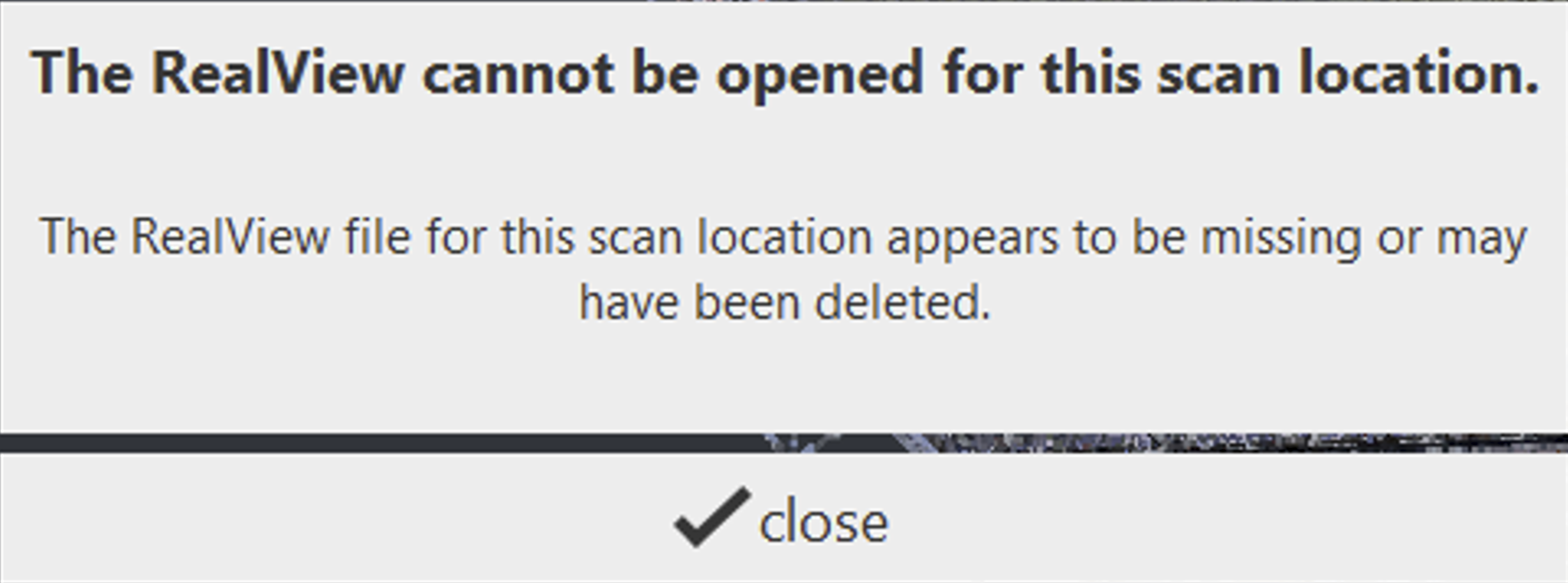 「このスキャン位置では RealView を開くことができません。」と ReCap Pro に表示されます