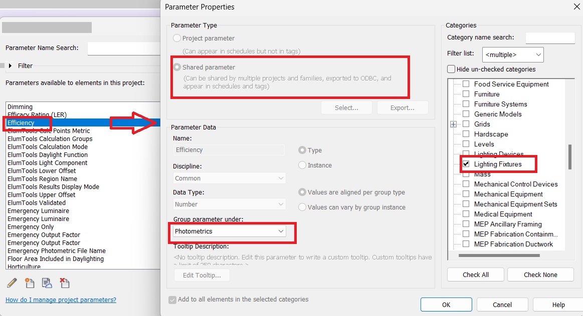 Unable to edit certain parameters of lighting fixtures in the Revit project