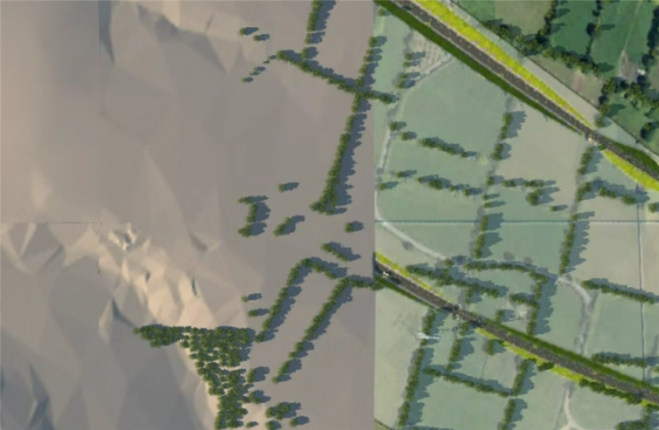 El ráster de imágenes de suelo se muestra parcialmente en InfraWorks