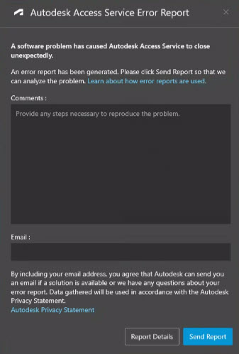 Autodesk Access Service Error Report form