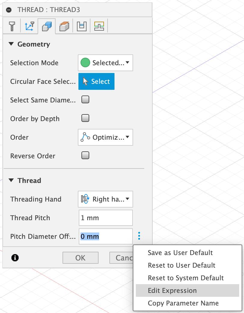 How to automate the entry of pitch diameter offset values in Fusion