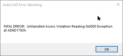 AutoCAD 製品で NWCOUT コマンドを使用すると致命的なエラーが発生する