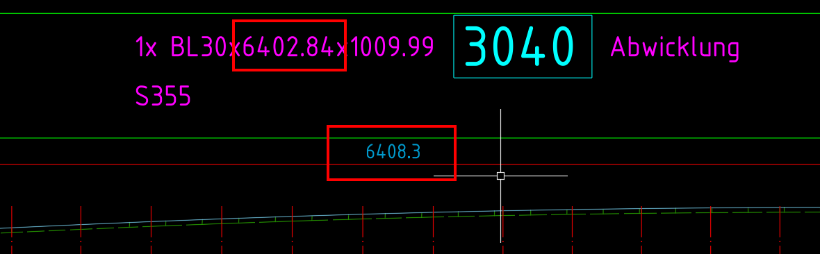 Folded plate length in BOM list shorter than dimension line in