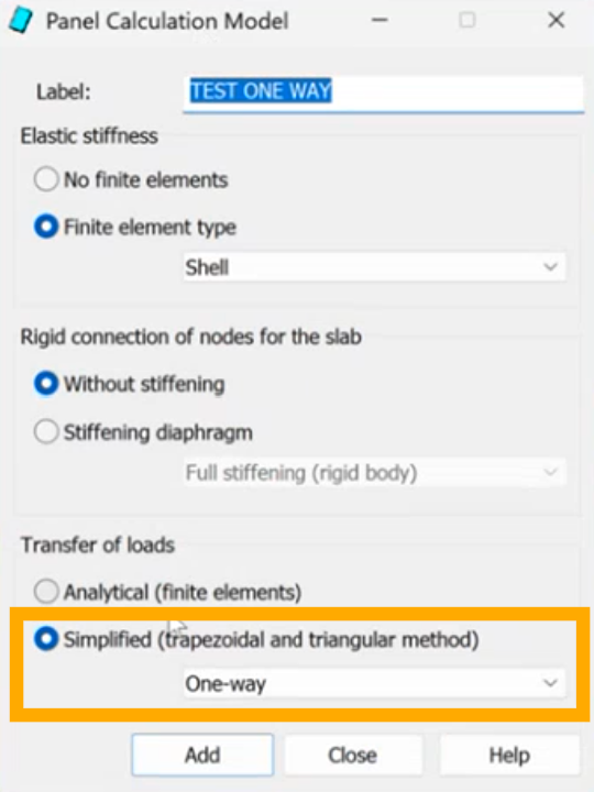 How to define the direction of load transfer in a panel defined with ...