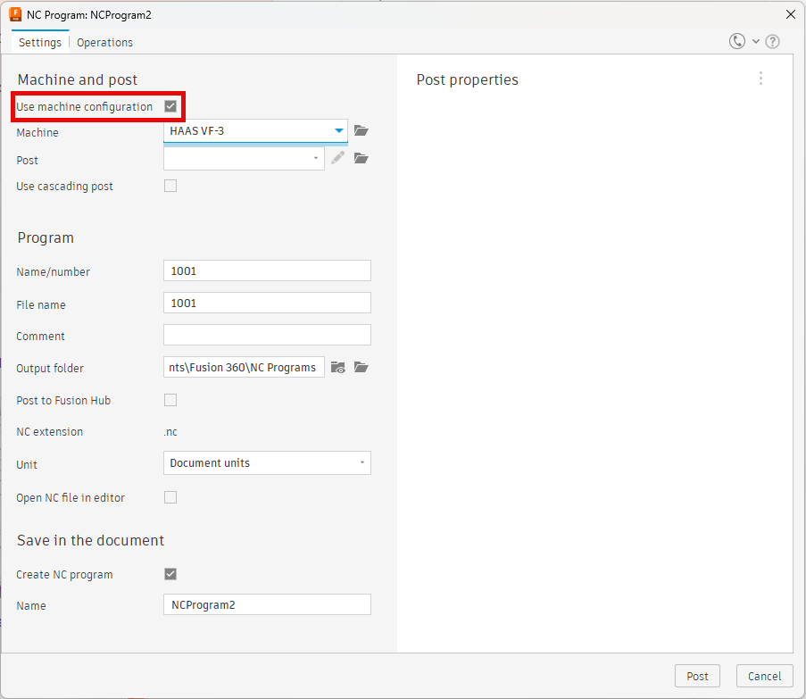 Post processor not showing in NC Program dialog in Autodesk Fusion