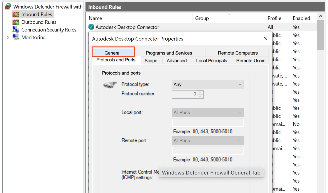 Windows Defender General tab.