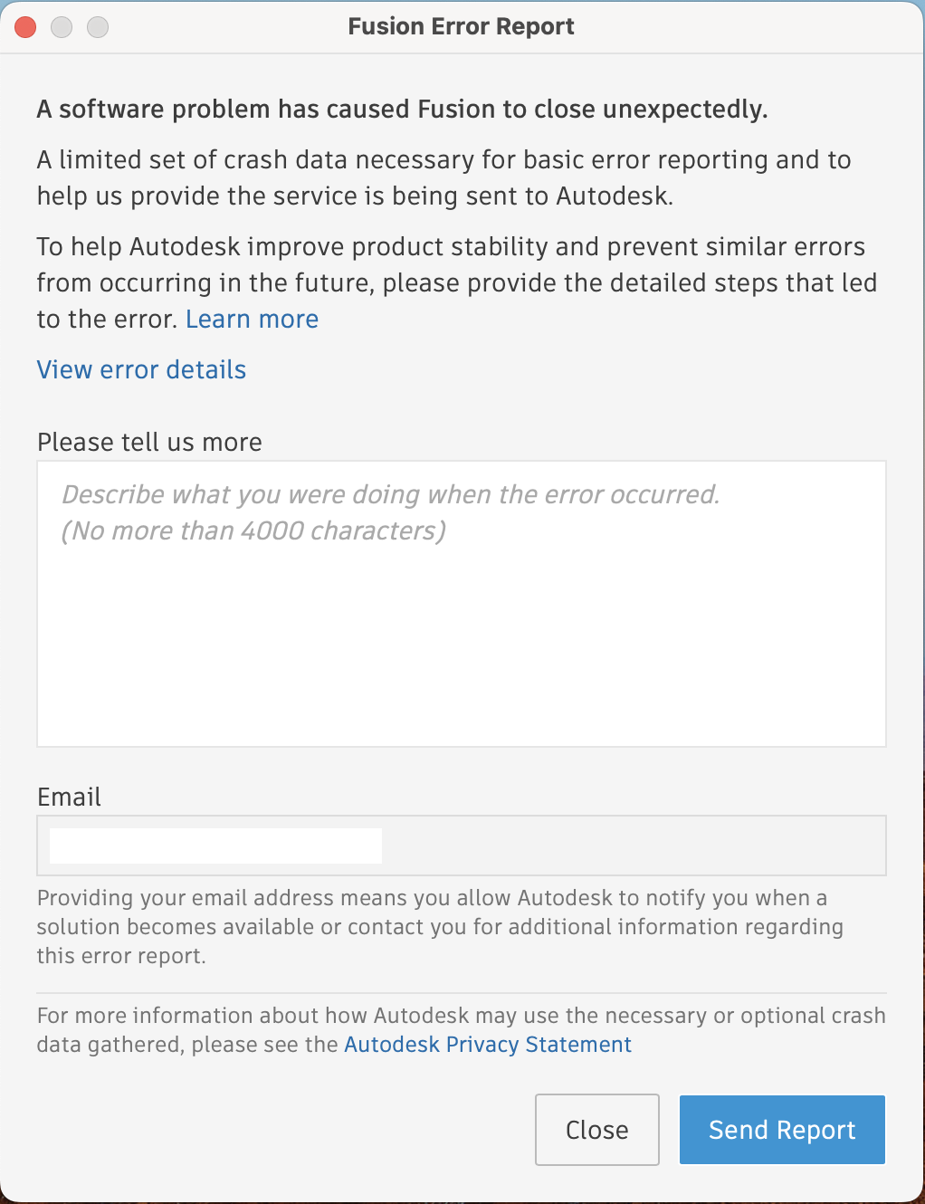 Fusion Crash Error Report