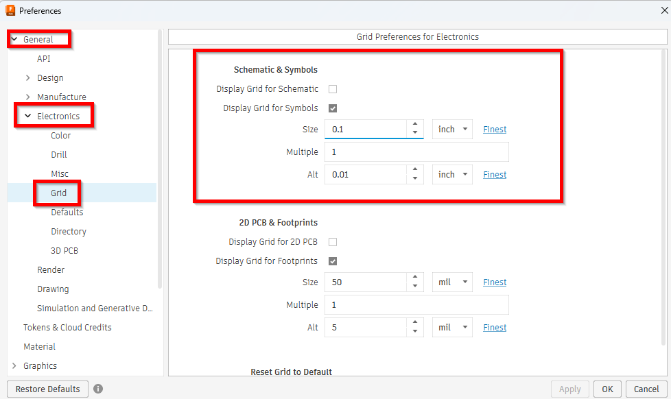 Default grid settings 