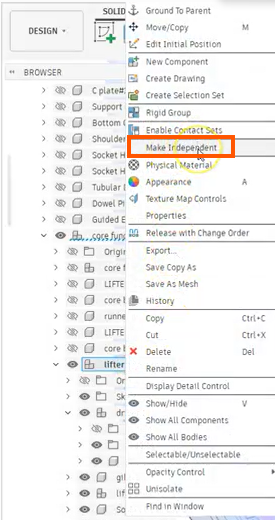 How to create an independent copy of a component in Autodesk Fusion