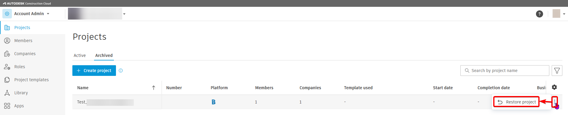 How to restore a project from archive in ACC?