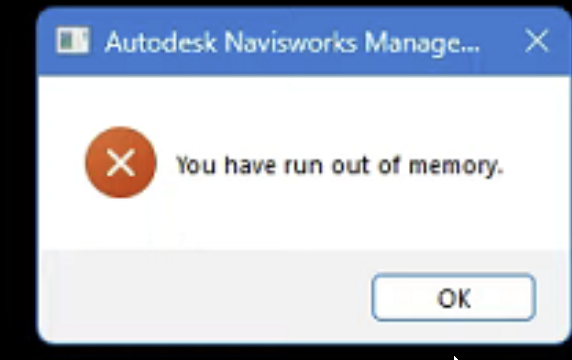 Navisworks でさまざまなタスクやプロセスを実行すると、「メモリが