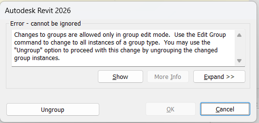 “Changes to groups are only allowed during Edit Group mode” when ...