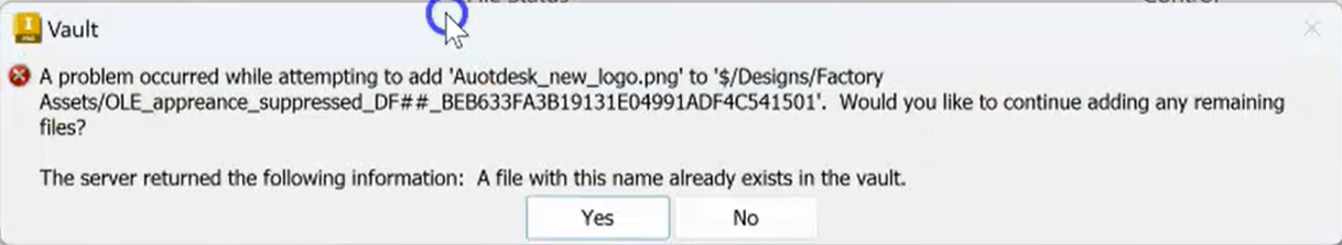 Not able to check in placed Factory Design Asset variants into Vault ...