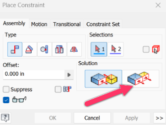 "The assembly cannot be solved." when adding a constrain to an Inventor ...