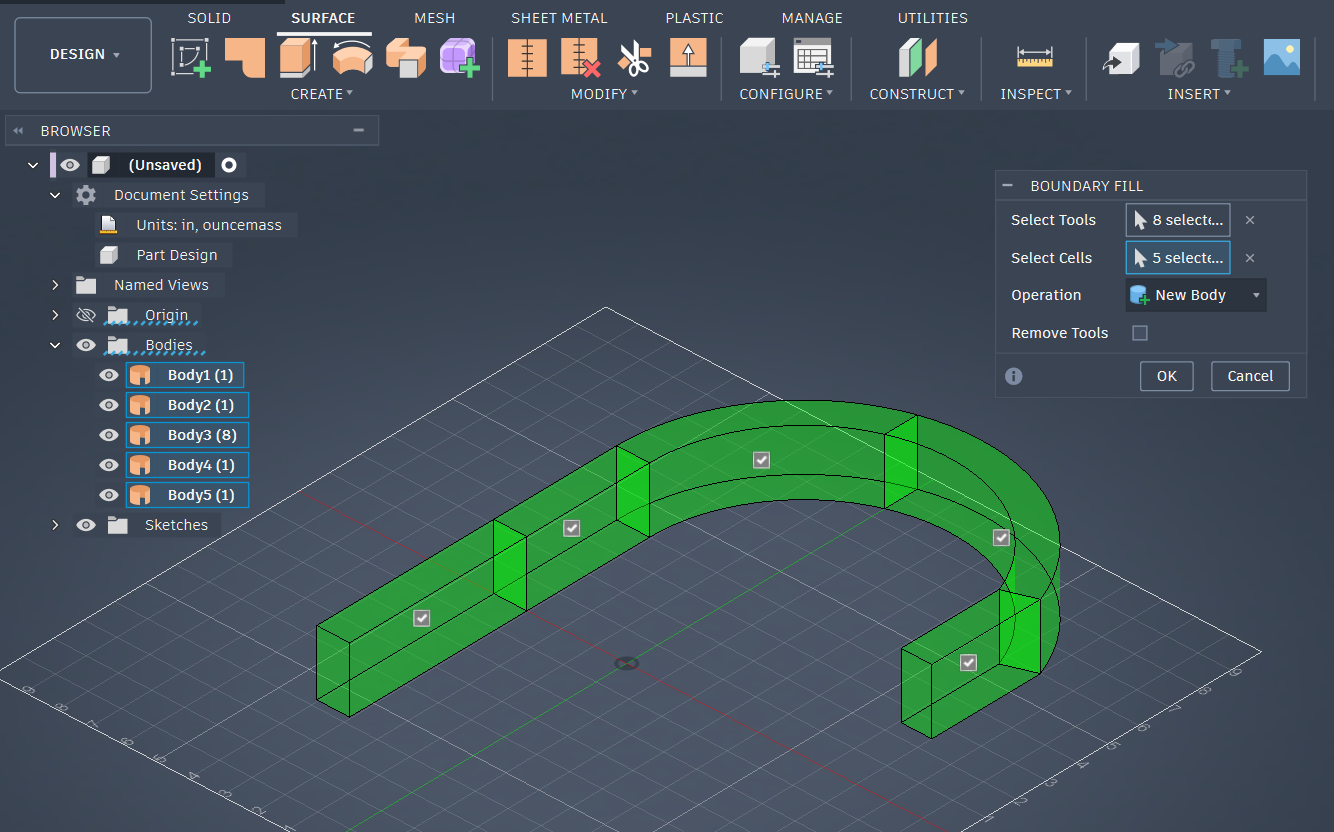 How to convert a surface body to a solid body in Autodesk Fusion