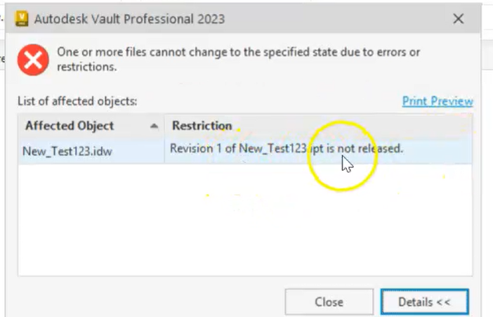 Revision not released prompt is inconsistant during state change if ...