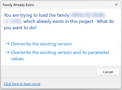 “You are trying to load the family, which already exists in this ...
