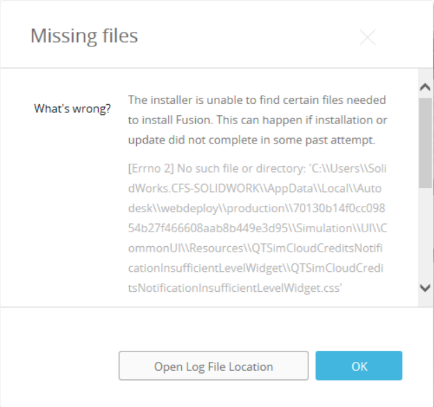 Missing files message in Fusion