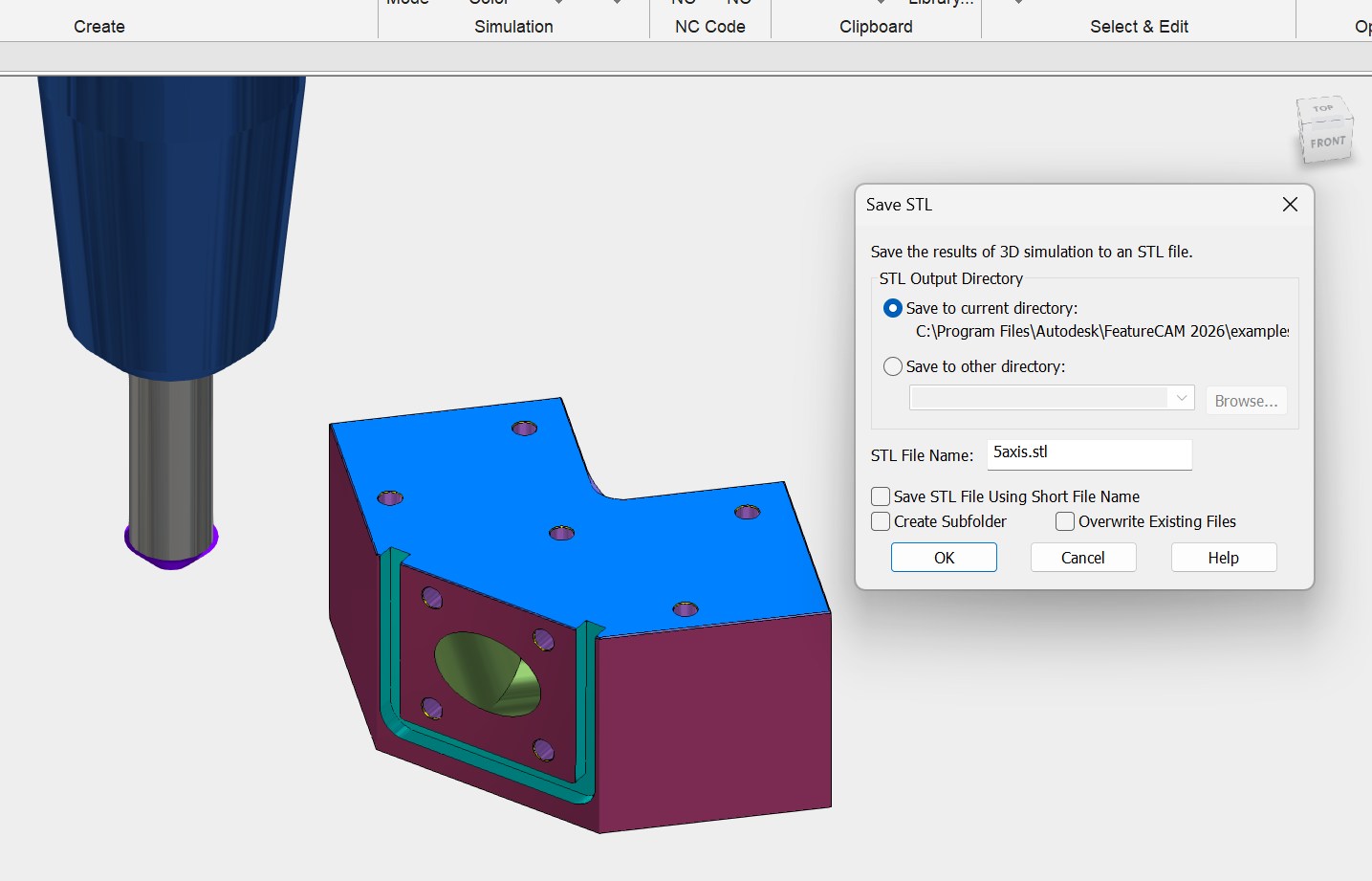 How to set the STL quality saved from 3D simulation results in FeatureCAM