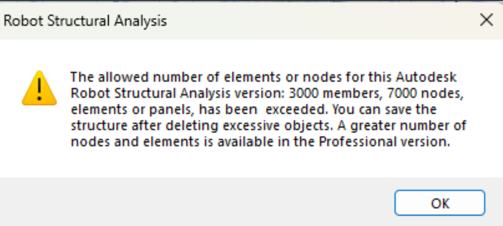 "Allowed number of elements or nodes for this version: 3000 bars 7000 ...
