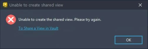 共有ビューを作成できません。もう一度試してください。」というエラー