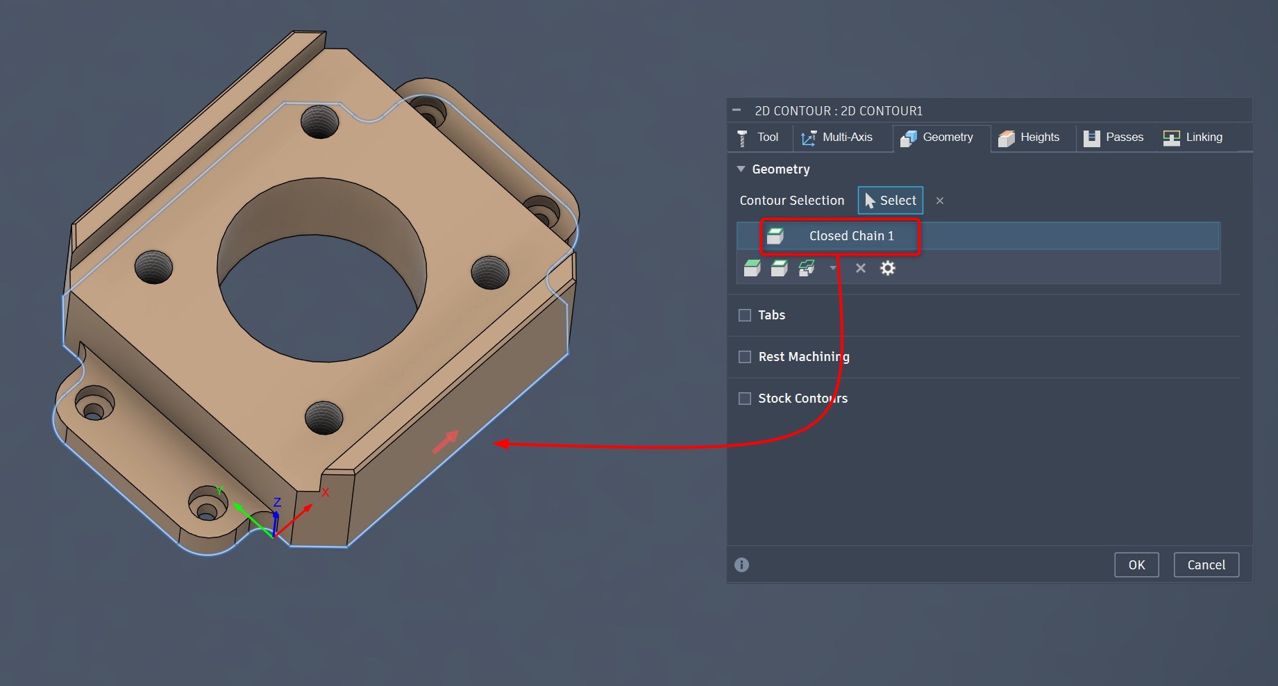 2D toolpath cuts on wrong side of selected model contour in Autodesk Fusion