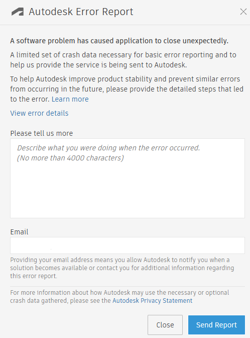Desktop Connector frequently crashing with option to submit error report