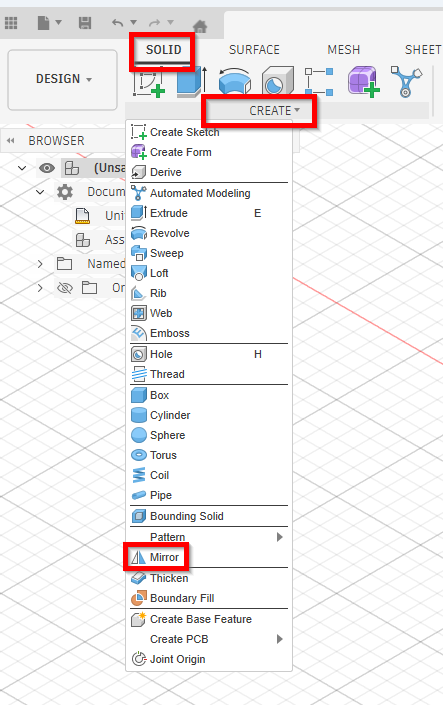 Where is the Mirror function in Fusion's new assembly type designs?