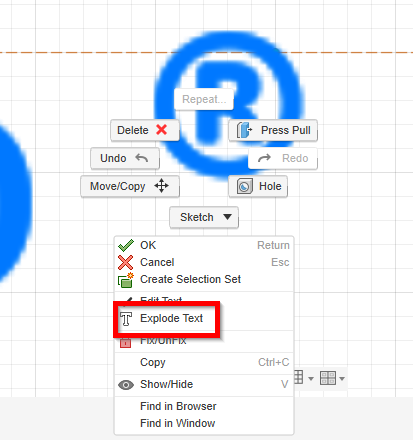 Special character text or font is not extruded correctly in Fusion.