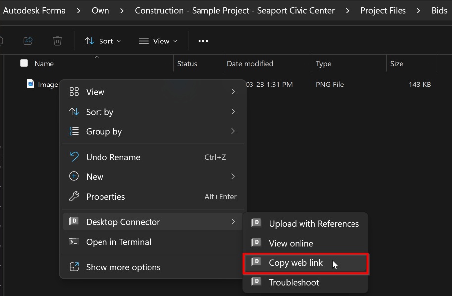 Links created to a file or folder in BIM 360 or Autodesk Forma in ...