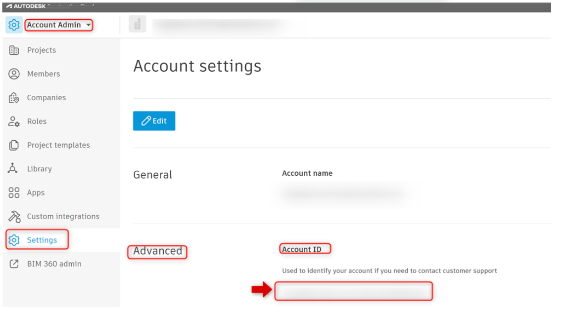 Where to find the Autodesk Forma account ID