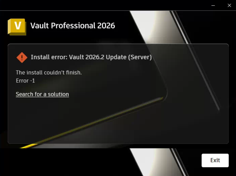 “安装无法完成。Vault Server 升级或更新期间出现错误 -1”