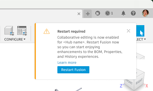 Collaborative editing hub update for Autodesk Fusion