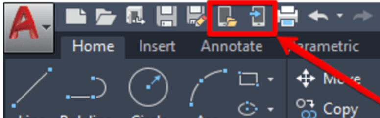 AutoCAD の機能: 2027 で[Web およびモバイルに保存]および[開く]が