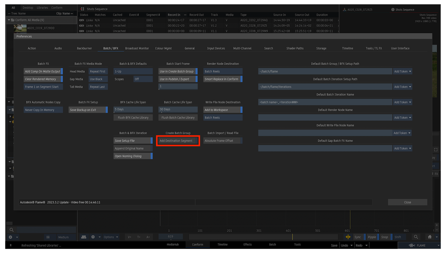 FlameでBatch Groupを作成した際にShots Trackが作成されません