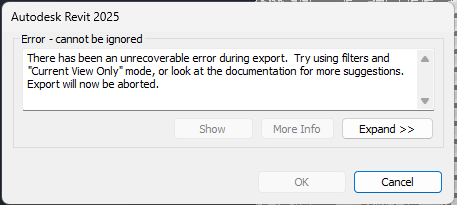 "There has been an unrecoverable error during export..." when exporting ...