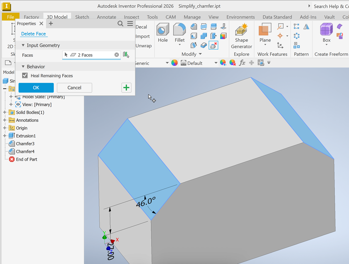Simplify does not show expected results for chamfer in Inventor