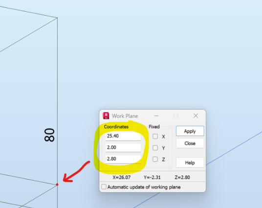 How to set ZX, XY or YZ model projection in arbitrary point in