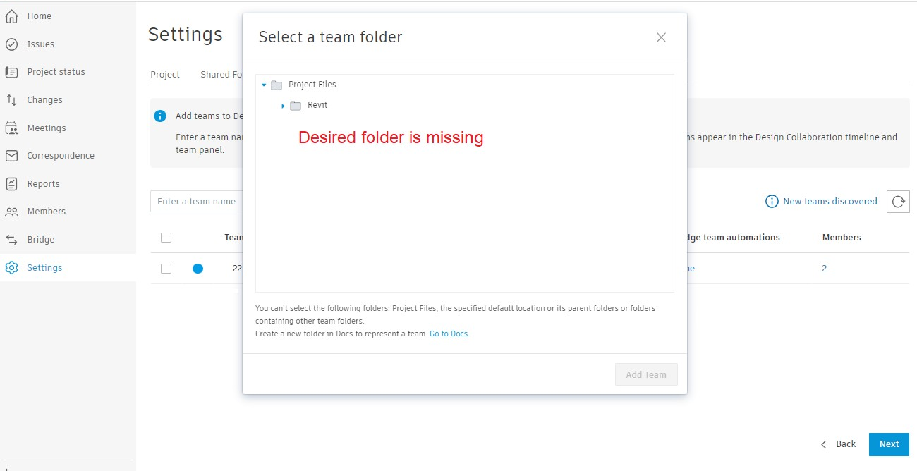 Named folder missing when creating new team in Autodesk Forma Design ...