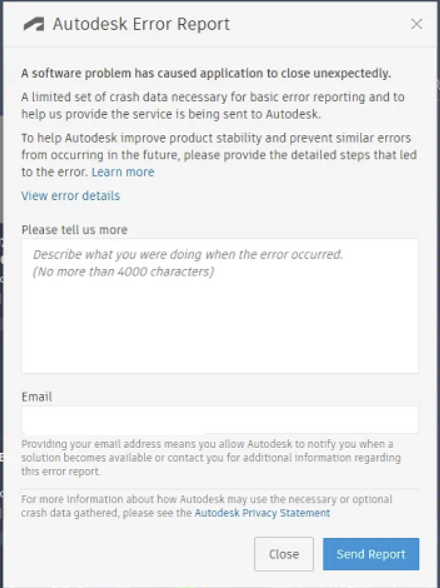 AutoCAD crashes after launch with Error Report