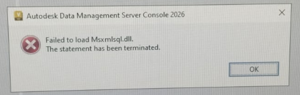 （取引終了）コンソール ADMS Console に「Msxmlsql.dllのロードに失敗しました