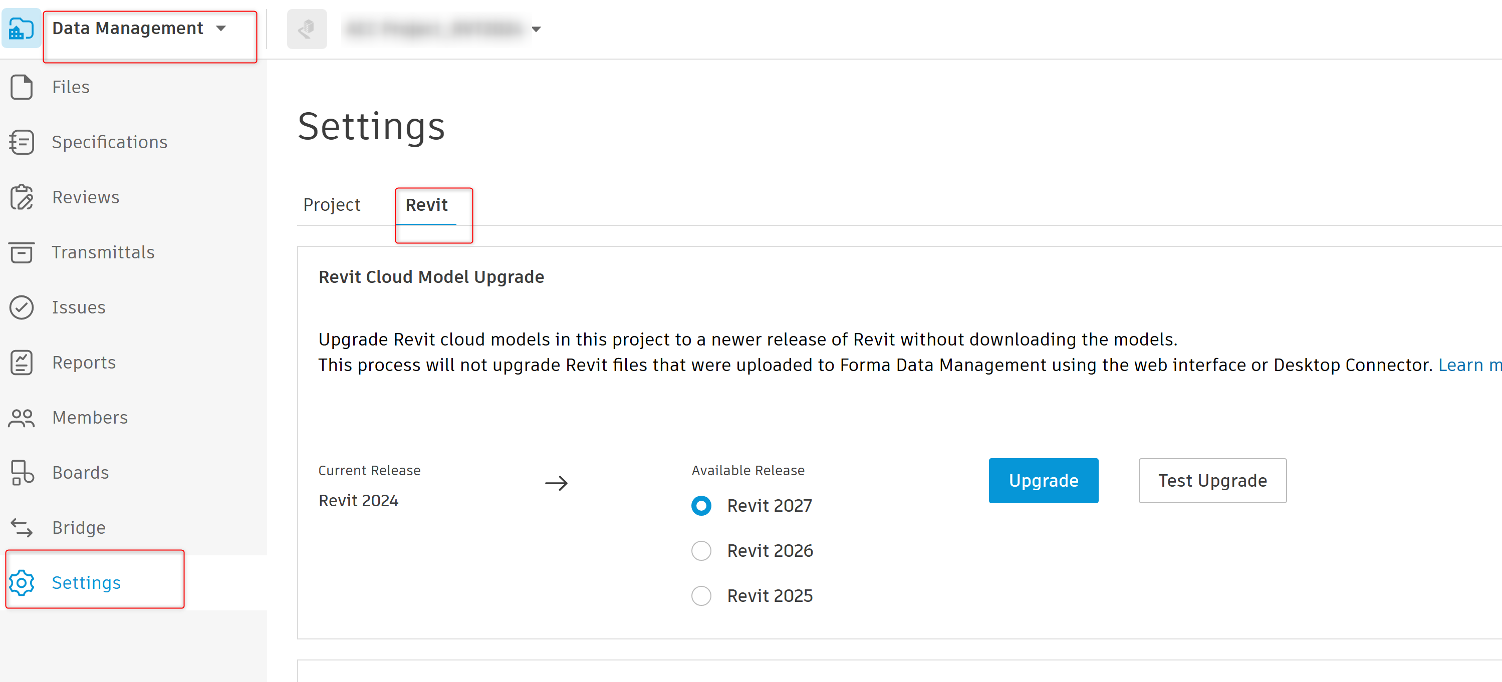 How to upgrade all Revit cloud models in an Autodesk Forma project