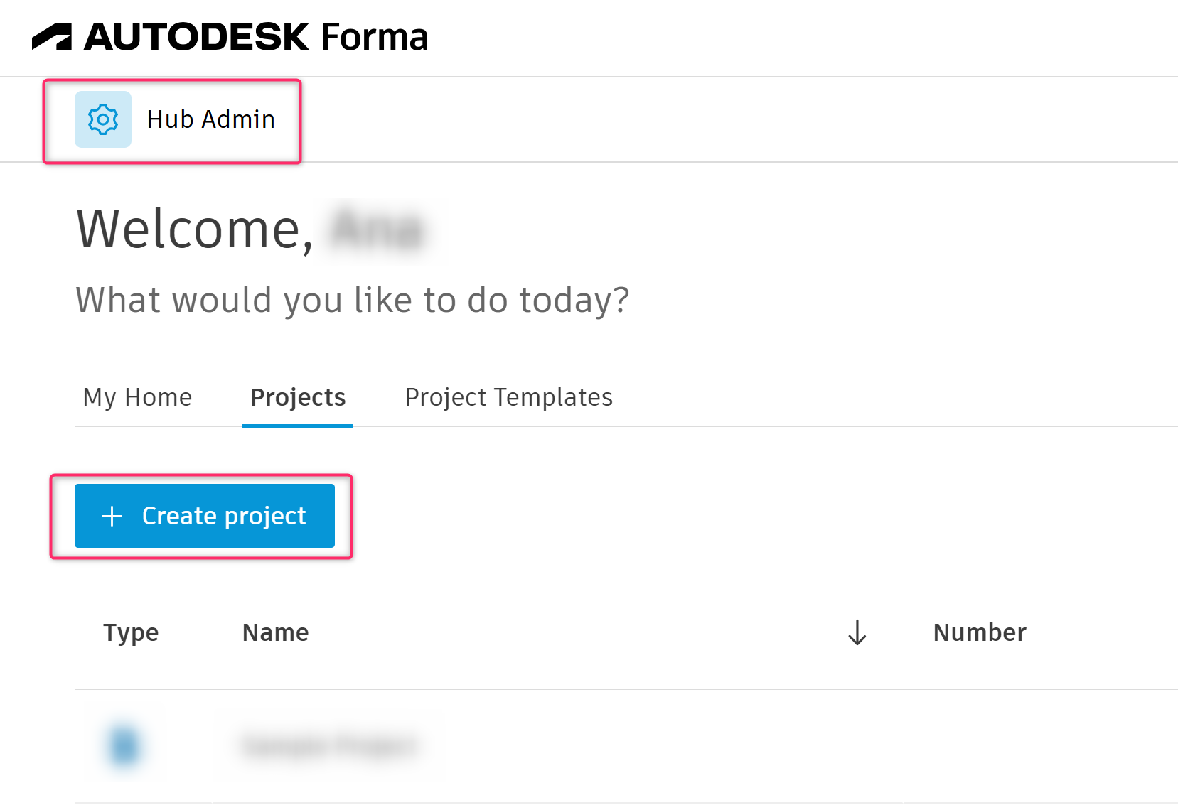 Create Project button missing from Autodesk Forma Project List