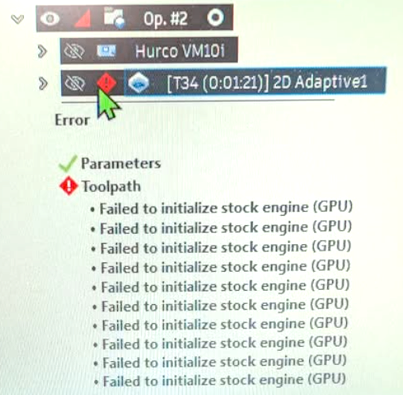 "Failure to initialize stock engine (GPU)" in Autodesk Fusion