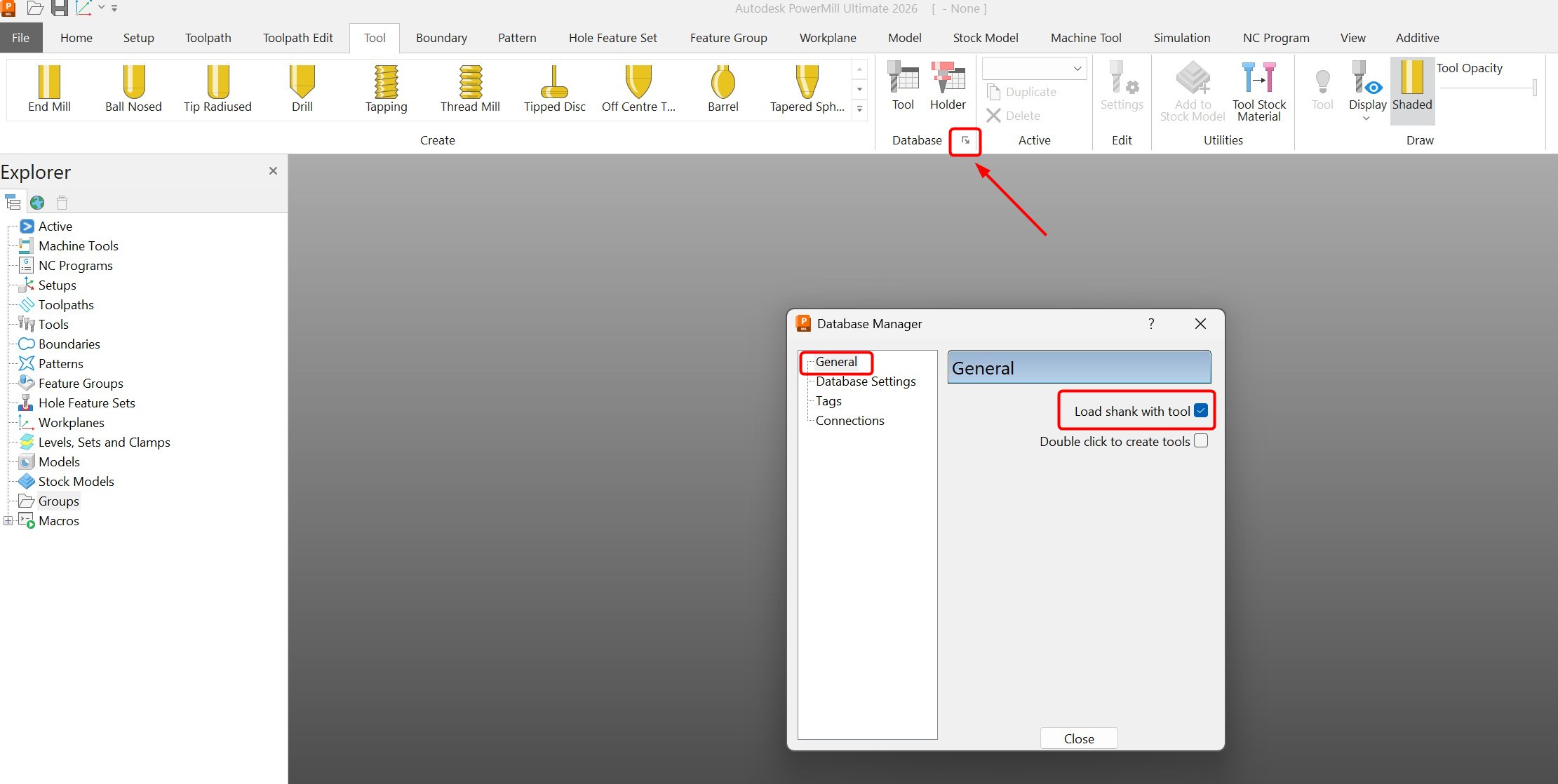 Tool Shank not displayed when tool is created from the Tool Database in ...