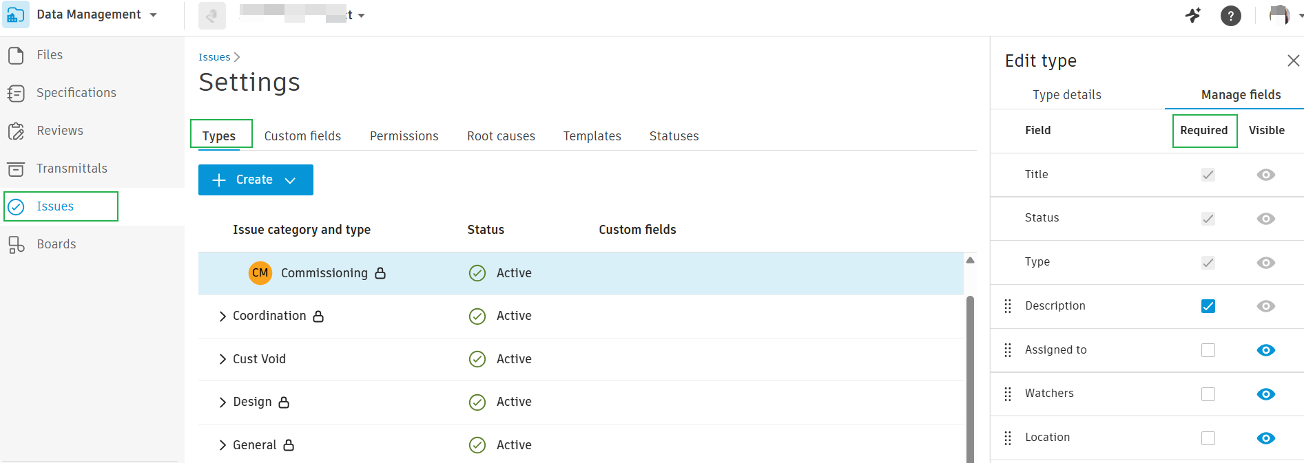 How to define mandatory fields for issues in Autodesk Forma